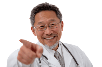 Smiling doctor points at you973.