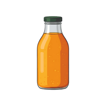 Glass bottle of orange juice.