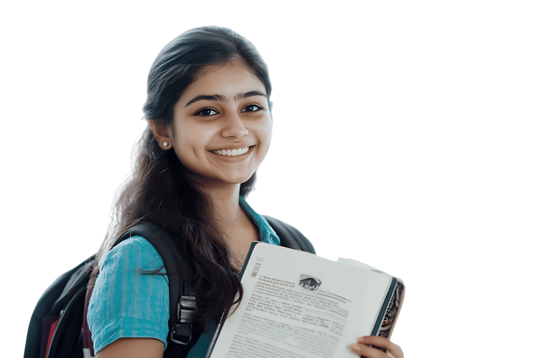 Smiling student holding books and backpack