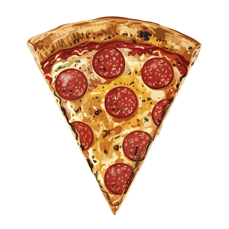 Delicious pepperoni pizza slice illustration.