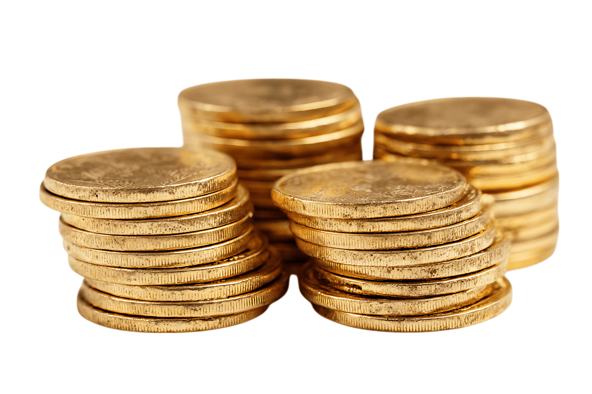 Stacks of gold coins shine brightly.