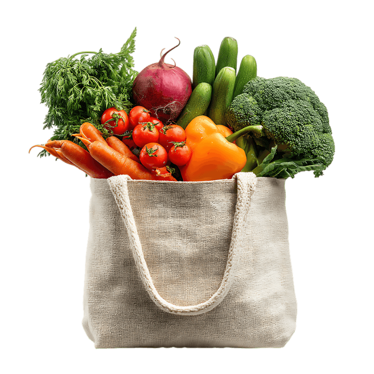 Fresh vegetables in a reusable Eco Friendly shopping bag