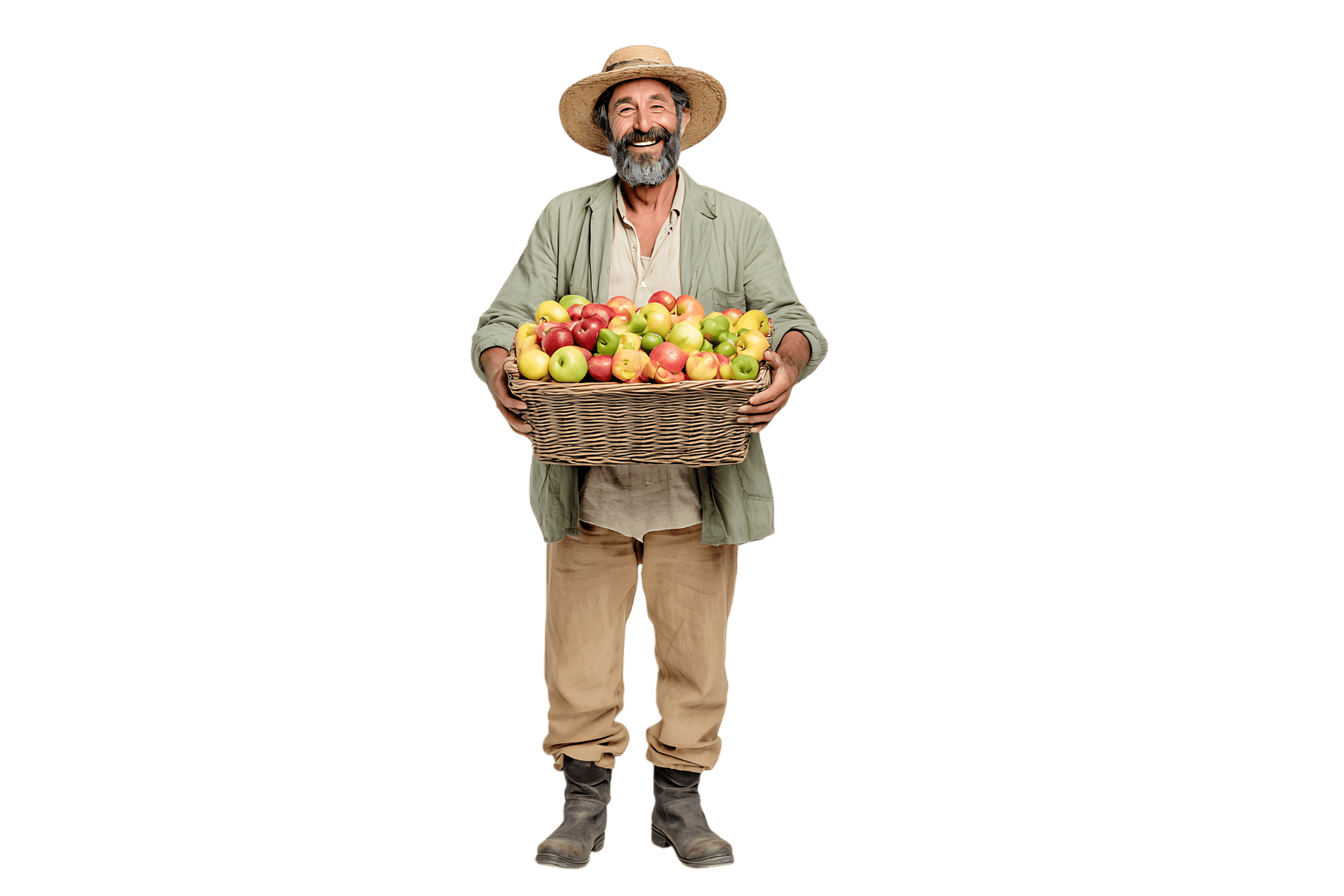 Farmer holding a basket of fresh fruit.