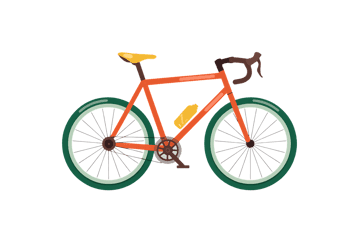 Orange bicycle illustration with green tires and yellow seat
