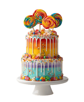 Rainbow drip cake with lollipops682