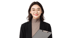 Smiling young businesswoman holding a clipboard, ready to work.