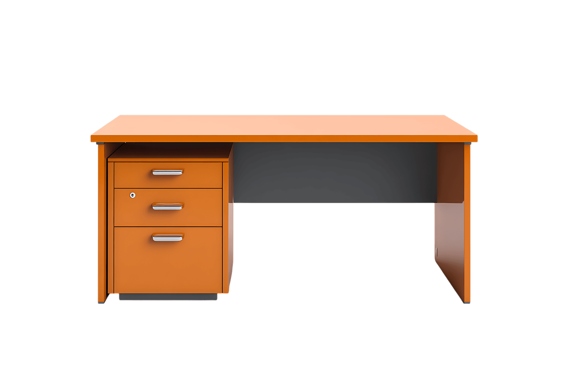 Orange wooden desk with drawers