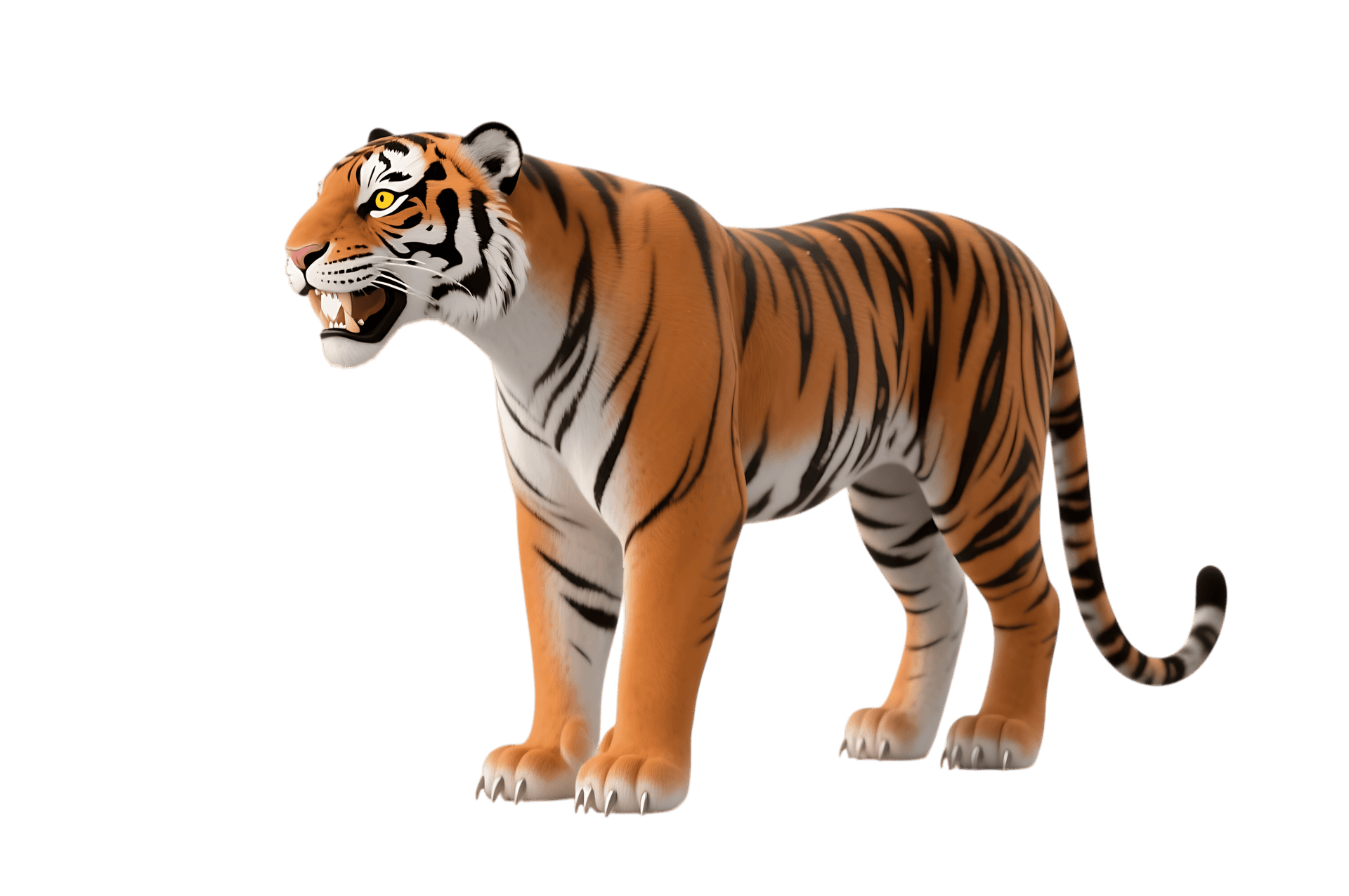 Roaring tiger with orange and black stripes