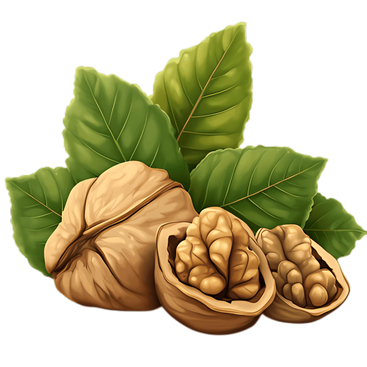 Fresh walnuts with leaves. Healthy food concept.