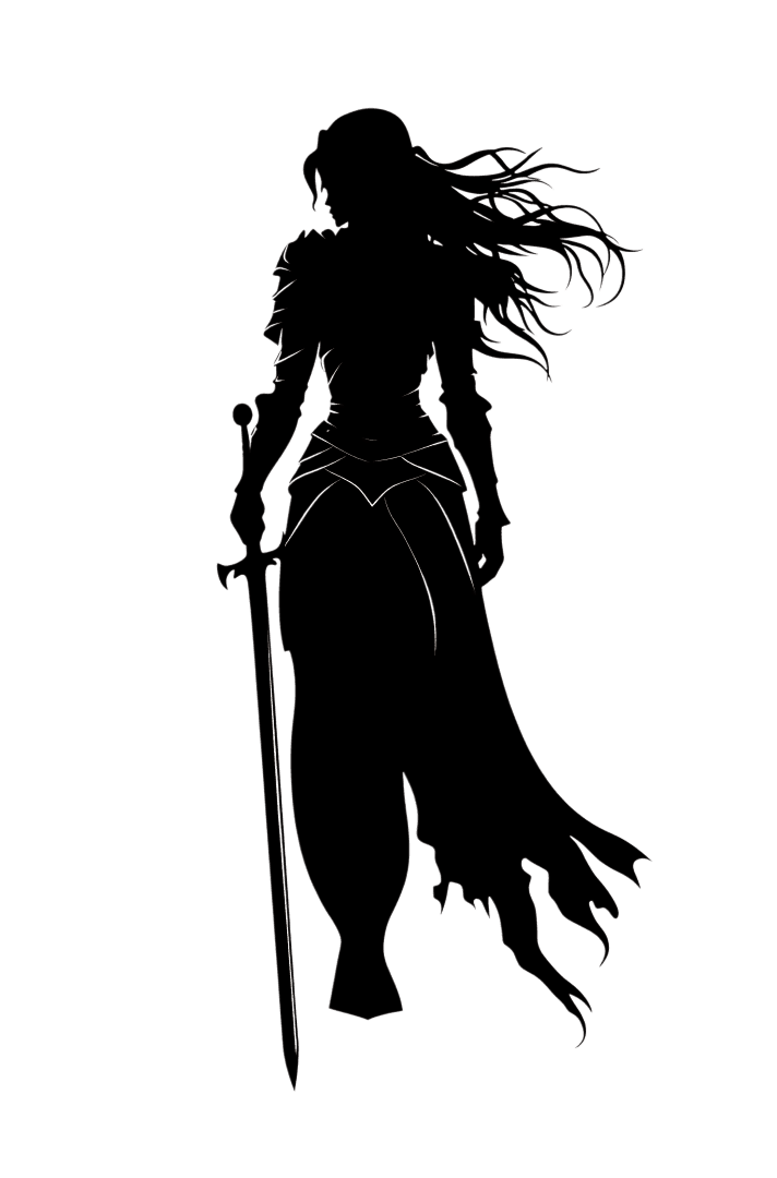 Silhouette of a warrior woman with a sword