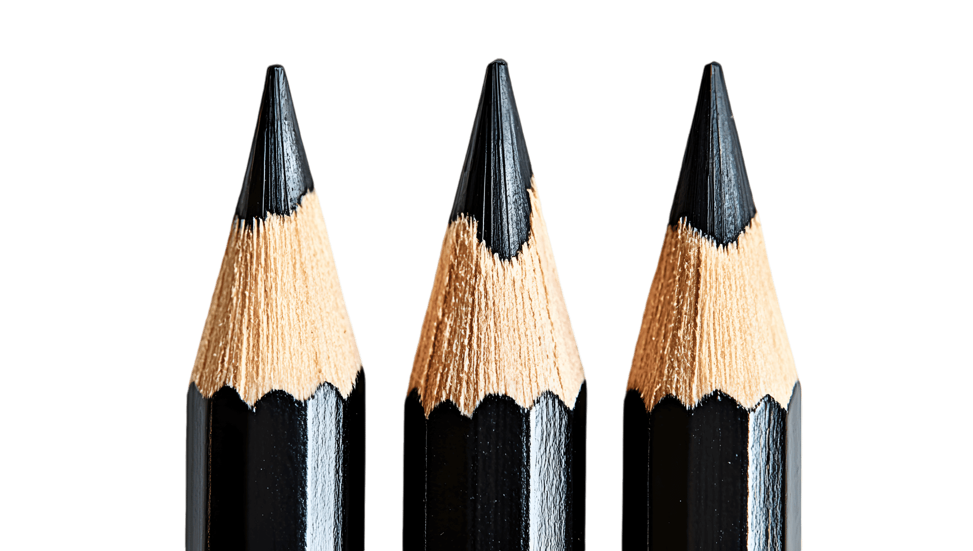 Three pencils showing different stages of sharpening.