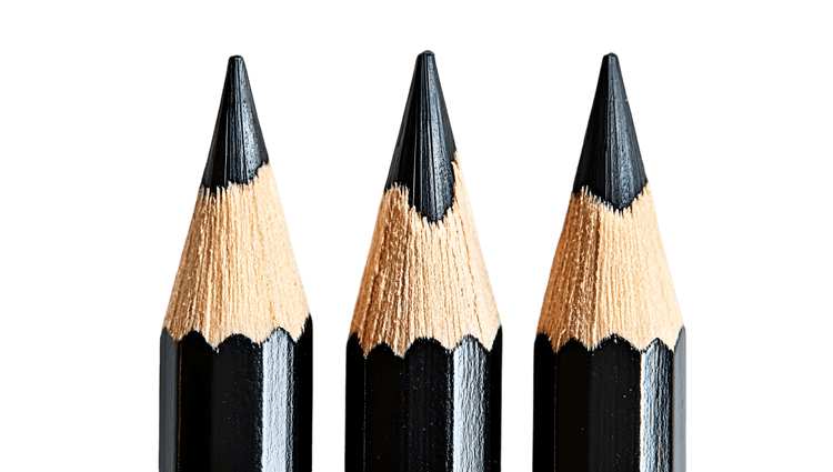 Three pencils showing different stages of sharpening.
