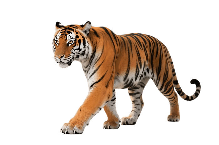 Walking tiger on transparent background