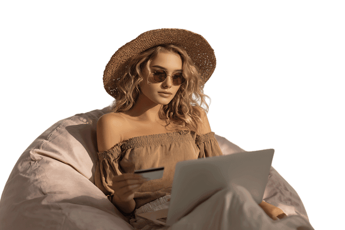 Young woman online shopping from home