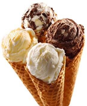 Creamy ice cream scoops in cones