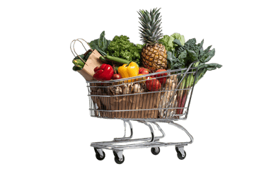 Grocery shopping cart full of fresh produce627.