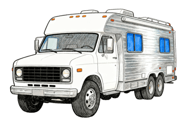 Vintage rv illustration, classic camper for travel and recreation