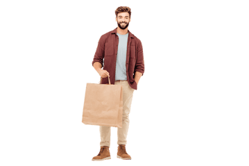 Happy man holding a shopping bag