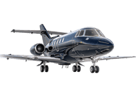 Dark blue private jet, isolated on black background. Business aviation, luxury travel.