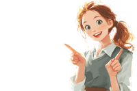 Woman pointing with both hands, happy and smiling