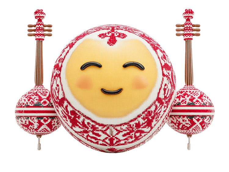 Smiling emoji with musical instruments for music, culture, and design