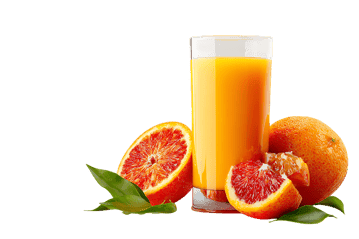 Glass of orange juice with grapefruit and orange slices, showcasing vibrant colors and freshness599