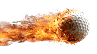 Golf ball on fire, symbolizing power, speed, and competition276.