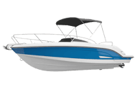 Modern blue and white motorboat for recreation and watersports