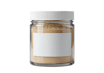 Glass jar with beige powder and blank label373