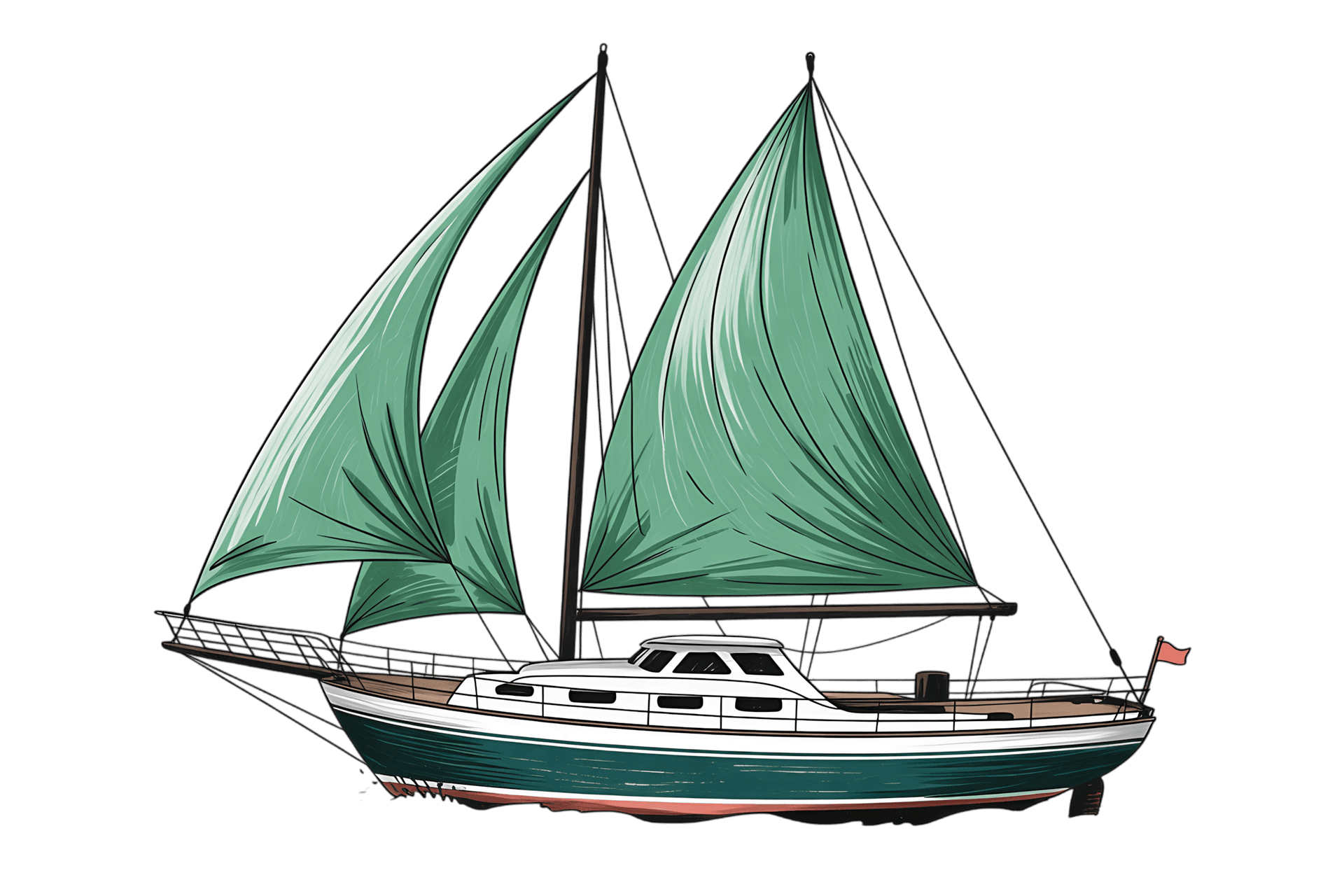 Illustration of a sailboat with green sails
