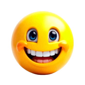 Happy emoji with big smile and blue eyes