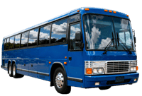 Blue coach bus for passenger transportation and long distance travel