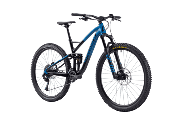Blue and black full suspension mountain bike