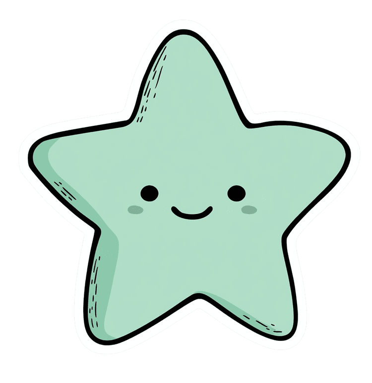 Cute cartoon star with happy face for stickers and designs
