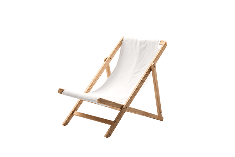 Relaxing wooden deck chair with white canvas335