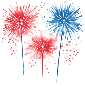 Red, white, and blue firework bursts