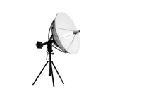 A large satellite dish antenna pointed to the sky at night.