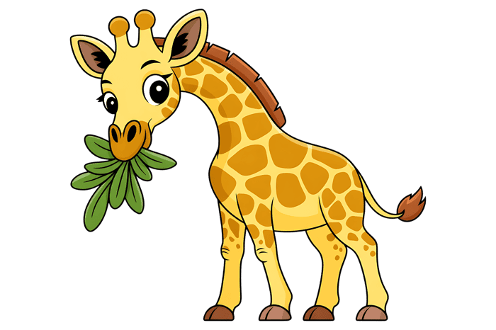 Cartoon giraffe eating leaves