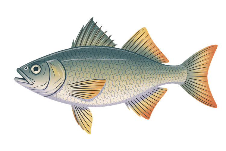 Detailed illustration of a fish with fins and scales
