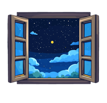 Night sky view from open window
