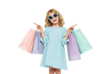 Happy girl with shopping bags, retail therapy.