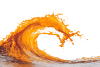 Dynamic splash of orange juice forming a wave.