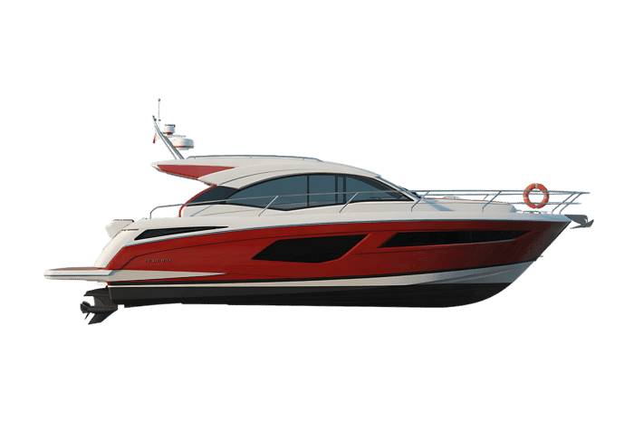 Sleek red and white luxury motor yacht for cruising