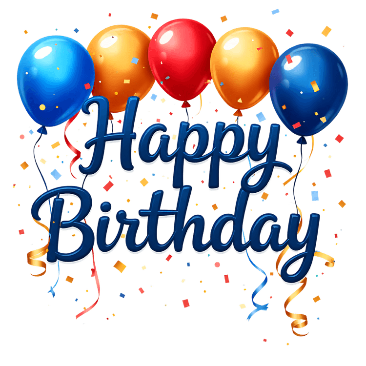 Cheerful Happy Birthday message with vibrant balloons and confetti for celebration greeting card design