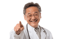 Smiling Asian doctor points at you978