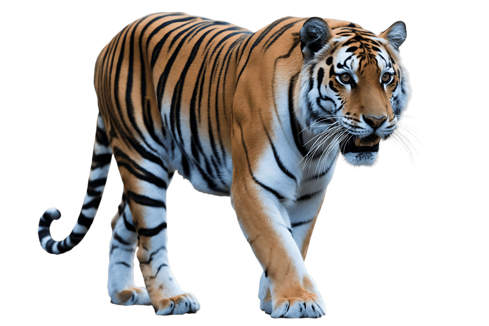 Striking tiger prowling forward