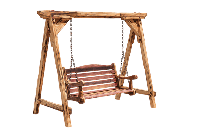 Wooden swing, rustic garden furniture