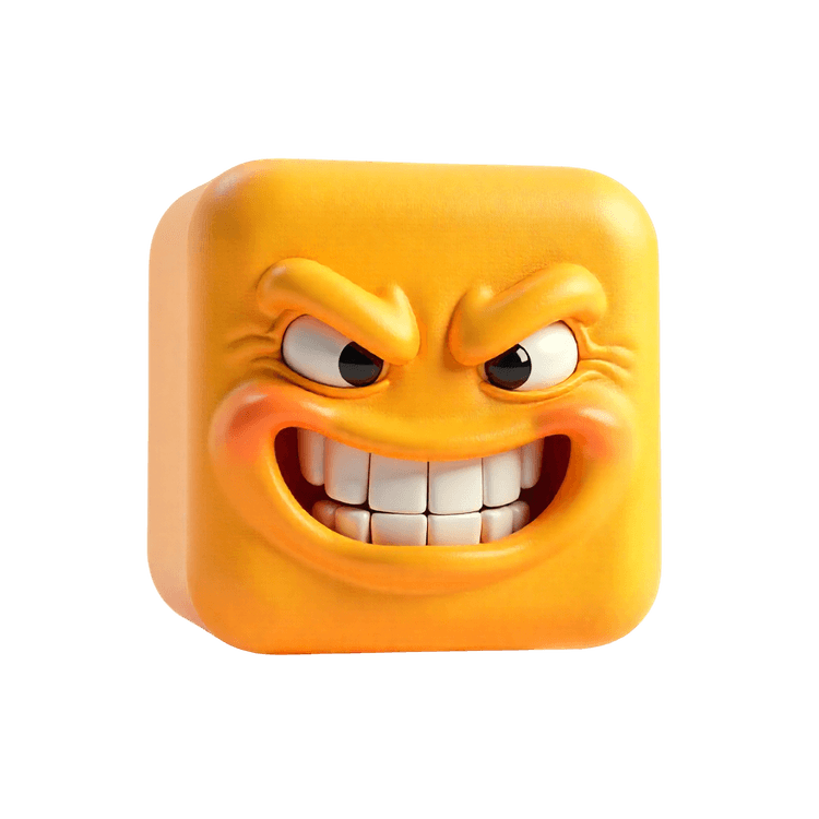 Angry yellow emoji face with sharp teeth