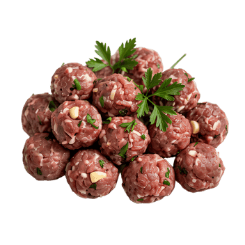 Raw meatballs prepared for cooking.