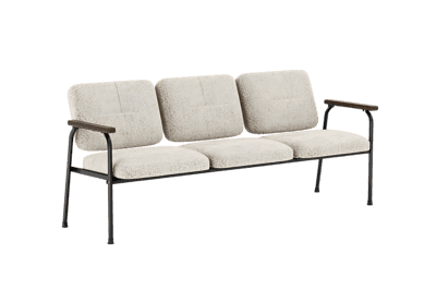 Modern three seater sofa with beige cushions